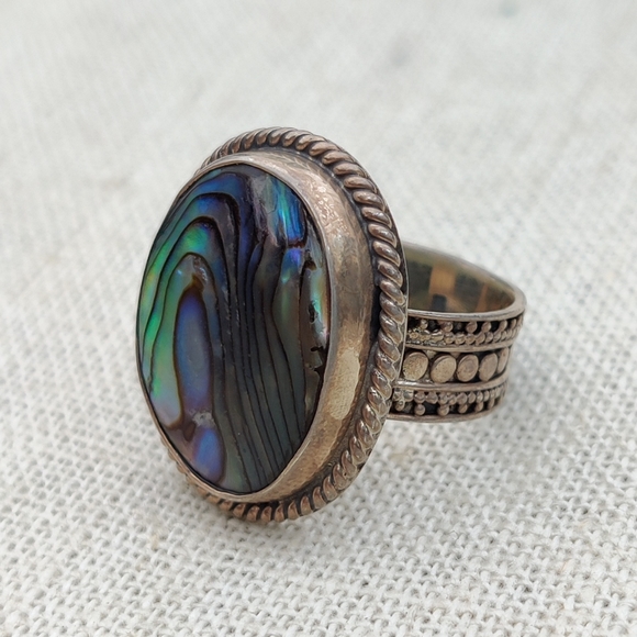 Antique sterling paua shell ring - Picture 2 of 6